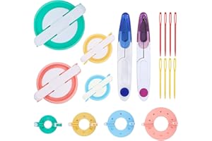 2 Set Pompom Makers of 6 Sizes, JOERSH 50 PCS Pom Pom kit Includes 8 PCS Pom Pom Maker, 2 PCS Thread Cutter Scissors, 40 PCS Plastic Needles for Fluff Ball Weave DIY Wool Yarn Knitting