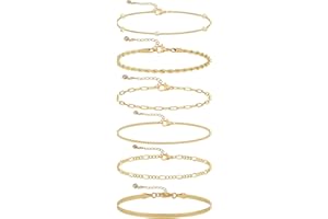 LEXODY Gold Bracelets for Women 14K Gold Herringbone Bracelets Sets Dainty Herringbone Jewelry Stackable Figaro Chain Papercl