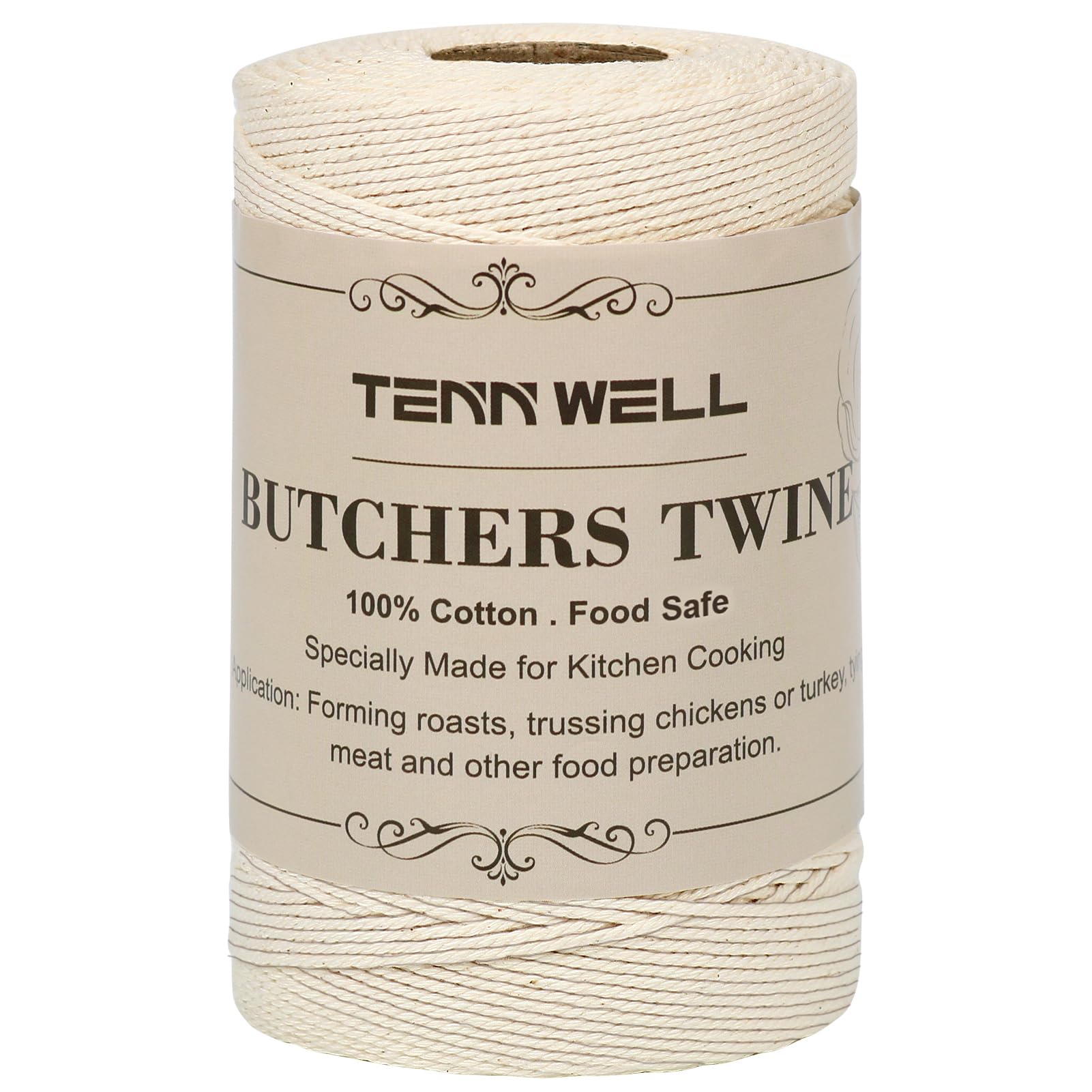 Tenn Well Butchers String, 656 Feet Strong Cotton Kitchen Twine Food Safe Oven Cooking String for Meat Trussing Tying, Chicken Roasting and Sausage Making (Beige)