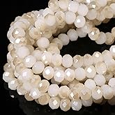 5 Strands 6mm White Half Plated Faceted Rondelle Beads, Songxi Glass Beads for Keychain Making Necklace Earring Jewelry Making for Gemstone DIY Craft Supplies