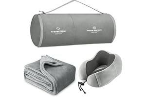 urnexttour Travel Pillow and Blanket Set Neck Pillow Airplane Memory Foam for Traveling Compact with Bag Grey