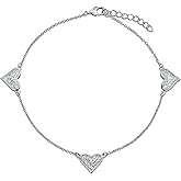 Bling Jewelry Romantic Cubic Zirconia Pave CZ Multi Charm Lock & Key Hearts Charm Anklet Ankle Bracelet For Women Girlfriend Teens .925 Sterling Silver Adjustable 8.5 To 10 Inch With Extender
