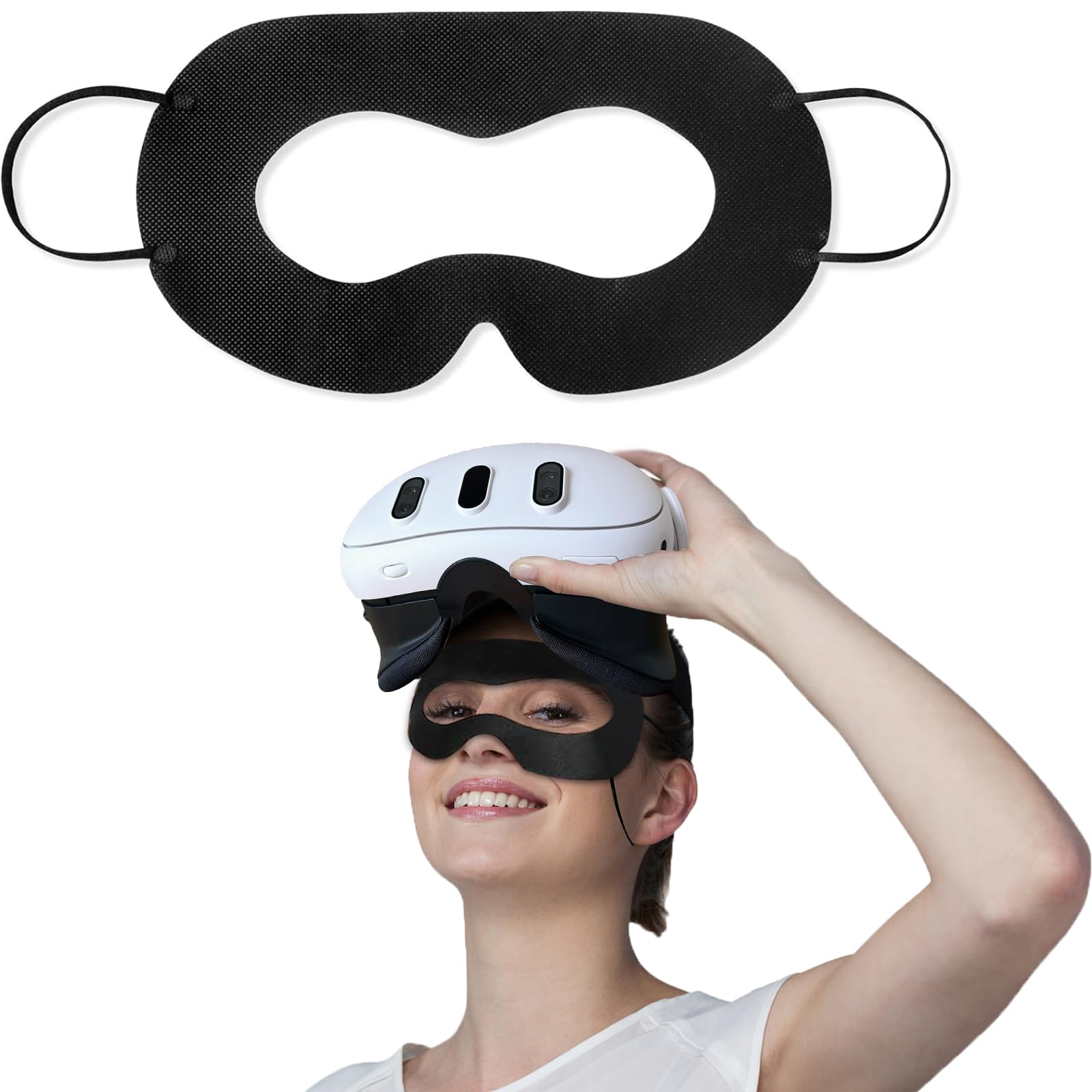 FUYAHA VR Face Cover Disposable Hygiene VR Face Eyes Mask Pads Facial Interface for Meta 3/3S/2, Accessories for Apple Vision Pro (Set 50, Black)
