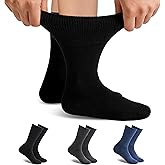 Forcool Merino Wool Non Binding Loose Top Cushioned Sole Dress Crew Diabetic Socks for Men and Women, M/L/XL, 3 Pairs
