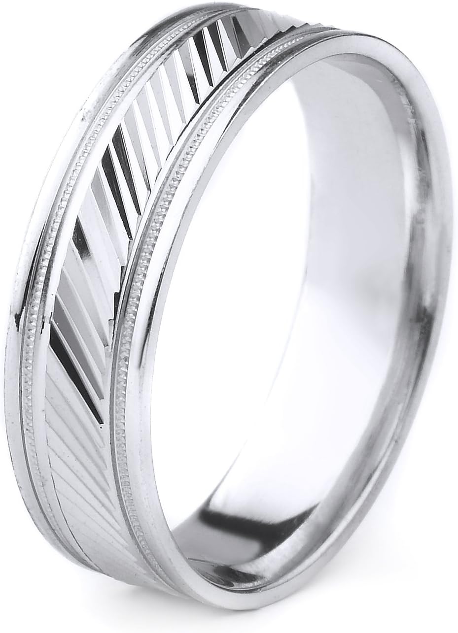 AFFINE Jewelry Platinum Men's Comfort-Fit Wedding Band with Diagonal Cut Center and Milgrain and Polished Edges (6mm)
