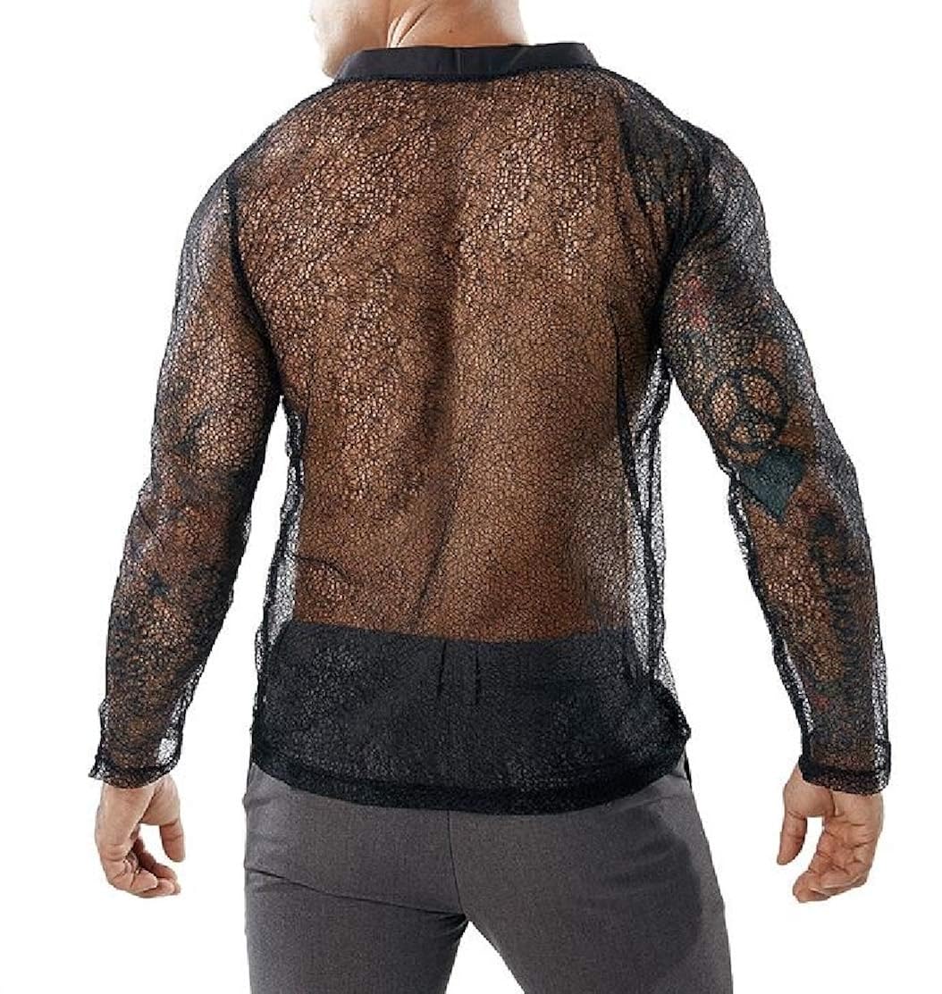 M/&S/&W Mens Button Down See Through Short Sleeve Mesh Dress Shirt