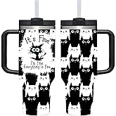 AMZUShome Cat Lover Gifts.40oz Everything Is Fine Cat Tumbler with Handle.40oz Cats Lover Cup Tumblers Gift.Funny Birthday Christmas Cats Cups Gift for Women.
