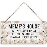 Meme's House Sign, Meme Home Decor Gift, Decorative Hanging Wall Plaque Wood Sign, Farmhouse Decor for Front Door, Wall Decor Art, Meme Gift for Mother's Day Birthday Christmas…