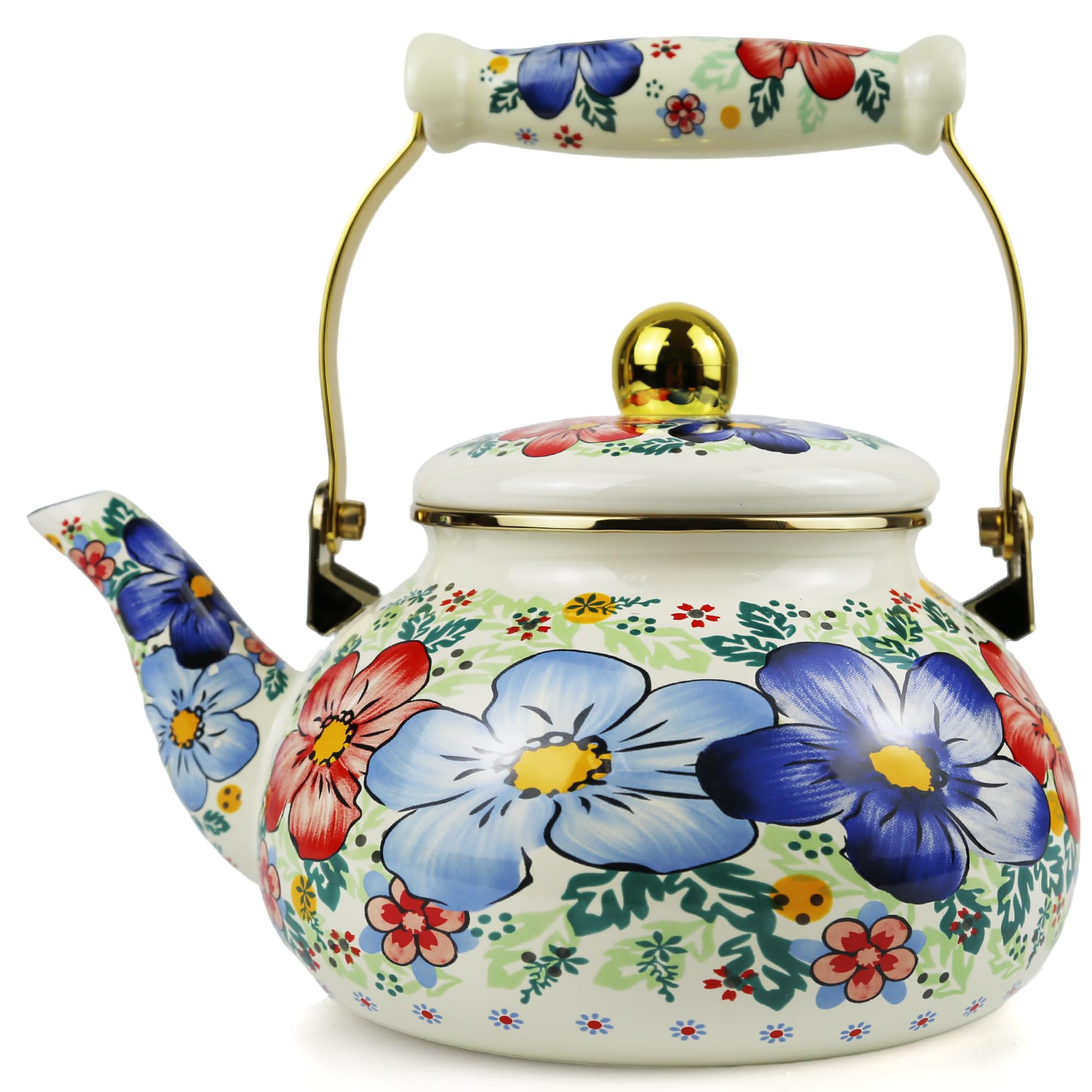 Photo 1 of 2.5L Enamel Tea Kettle, Bohemia Blue Flower Stovetop Teapot, Stylish Retro Steel Enamel Hot Water Kettle, Retro Classic Design Ideal Home Decor/Christmas Gift