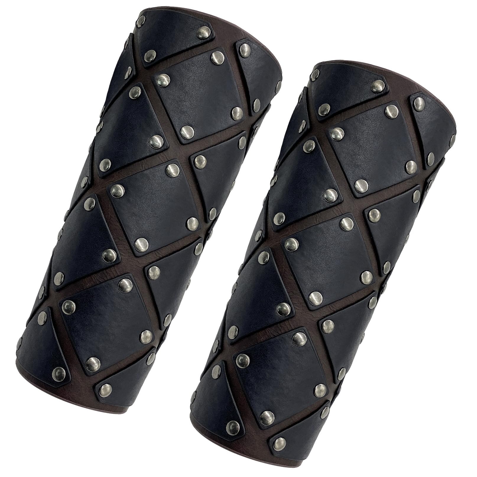 Medieval Vintage Faux Leather Bracers,Viking Gauntlet Wristband,Wide Mercenary Arm Guards,Renaissance Knight Arm Cuff Armor for LARP (Dark Brown B) — image 1