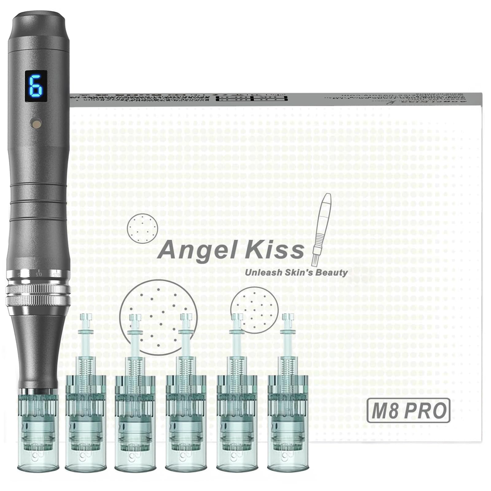Angel Kiss Professional Microneedling Pen Wireless Dermapen Kit, Compatible with Dr.pen M8 Cartridges - with 6 Cartridges