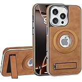 TOPSEM Leather Magnetic Case for iPhone 16 Pro Max with Kickstand,Built-in Invisible Stand [Compatible with Wireless Charging] Slim Shockproof Protective Phone Cover for iPhone 16 Pro Max 2024(Brown)
