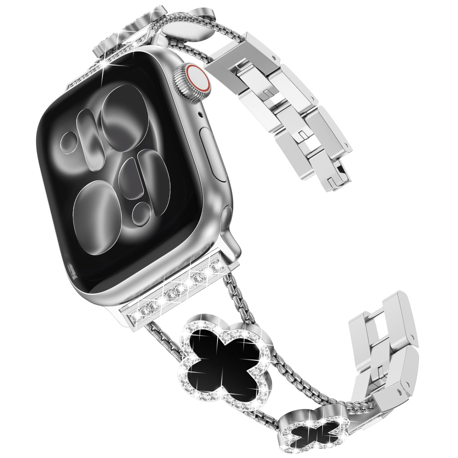 WINGLE 42mm(Series 11 10) 41mm 40mm 38mm Compatible with Apple Watch Straps, Women Bling Rhinestone Bracelet Replacement Band for iWatch SE 3 2 1/Series 11 10 9 8 7 6 5 4 3 2 1, Silver/Black