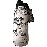 Hydrapeak Artisan 32 ounce Insulated Stainless Steel Bottle (White & Black Skulls with Flowers)