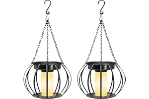 Jvgoo Solar Lantern Outdoor Waterproof, 2 Pack Upgraded Hanging Solar Lights with Crystal Shining Effect, Auto On/Off Metal Solar Lanterns Solar Powered Outdoor Lights for Garden Patio Yard Tree
