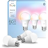 Philips Hue Essential Smart LED A19 Bulb, White and Color Ambiance, E26 Base, 8.8W, 2200K-6500K, 800 Lumens, Dimmable, Works 