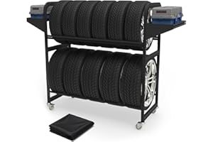 Neorexon Tire Storage Rack 57" x 55.1" x 20" w/Anti-dust Cover, Rolling Tire Rack Adjustable, Tire Rack for Garage Black w/4 