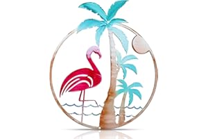 Lounsweer Flamingo Metal Wall Art Palm Tree Hanging Decor for Indoor Outdoor Flamingo Wall Decor Plaque Hanging Artwork Tropical Theme for Home Room Door Patio Yard(Bright Color)