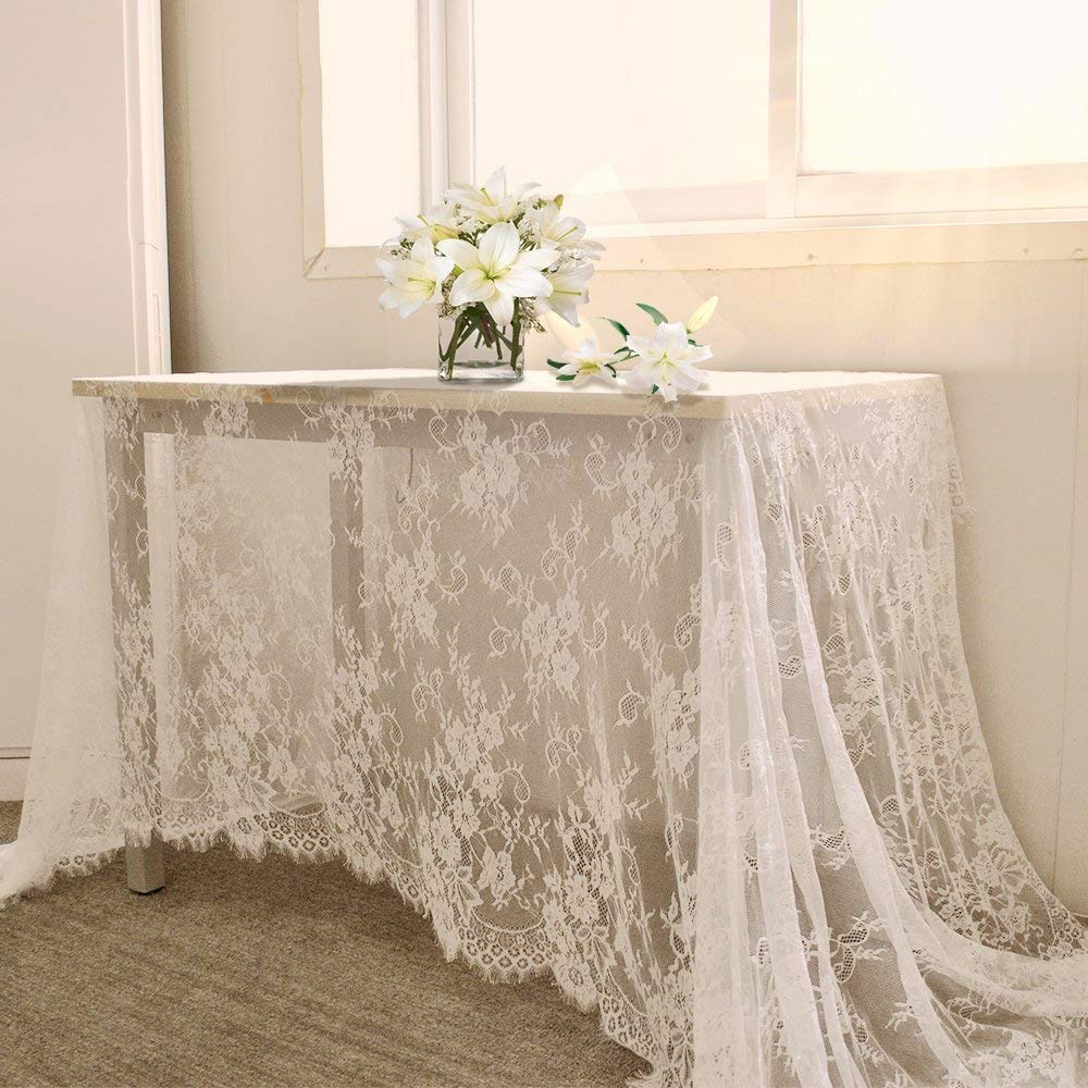 Photo 1 of 2 Pieces Lace Tablecloth 60 x 120 Inch Wedding Rectangle Overlay for Tables Rustic Vintage White Table Cover