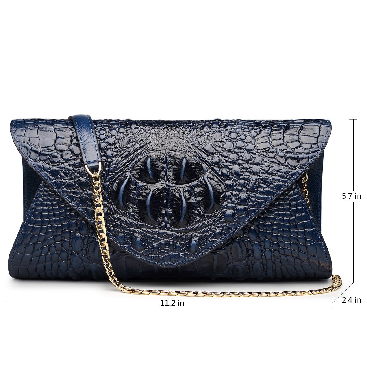 ZOOLER GLOBAL Genuine Leather Purse Clutch Crossbody Bag Crocodile Embrossed Blue