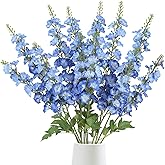 ICBOX Artificial Morning Glory Flowers,6PCS Fake Blue Delphinium Silk Flowers 38.2'' Long Stem Gladiolus Artificial Flowers for Tall Vase Home Wedding Party Decor(Blue)