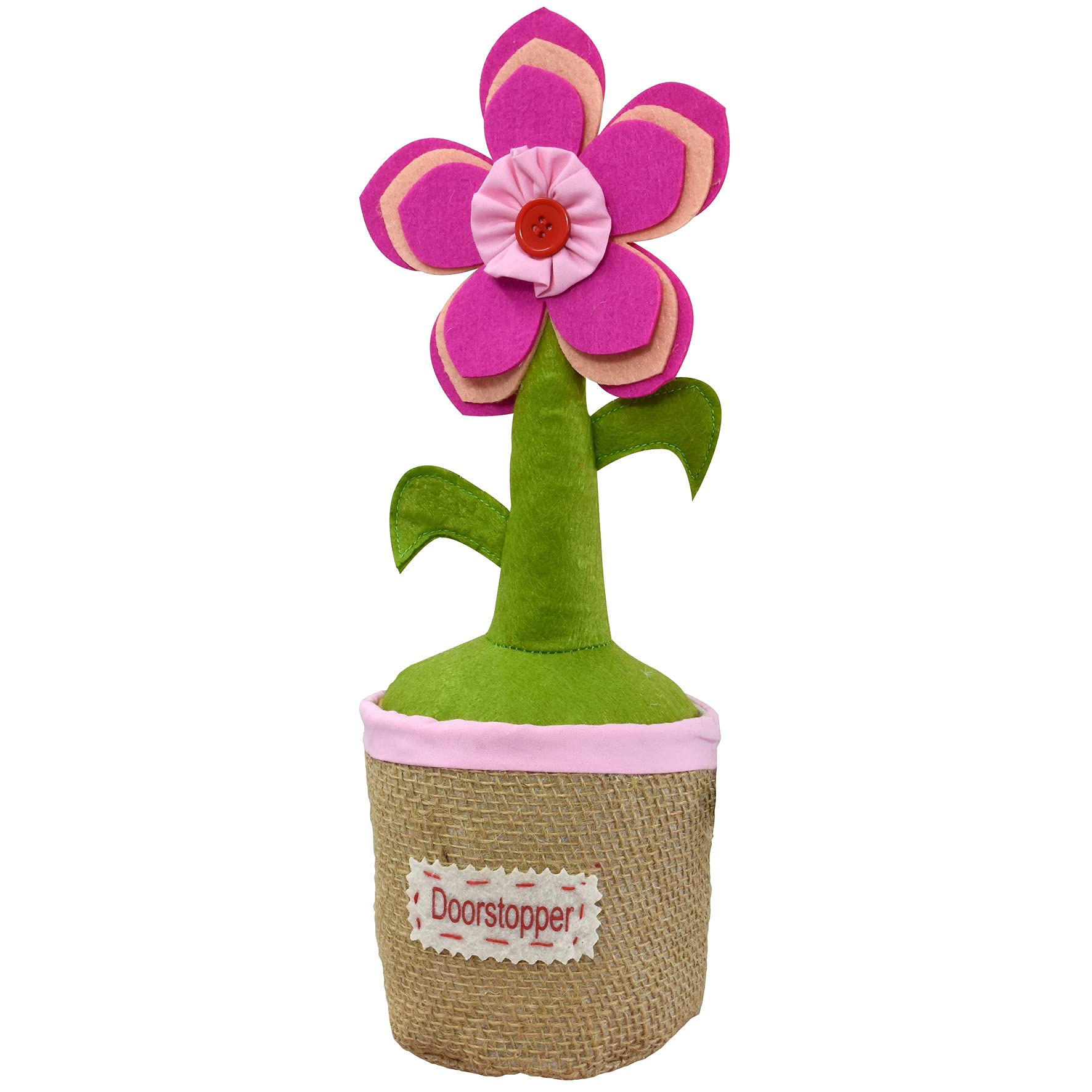 Wagner Doorstop Pink Flower - Ø 14 x 38 cm, Handmade Quality in Potted Plant Design, Natural Textiles and Sand, Decorative Lovely Details, to be Placed on The Floor, 1500 g - 15519701