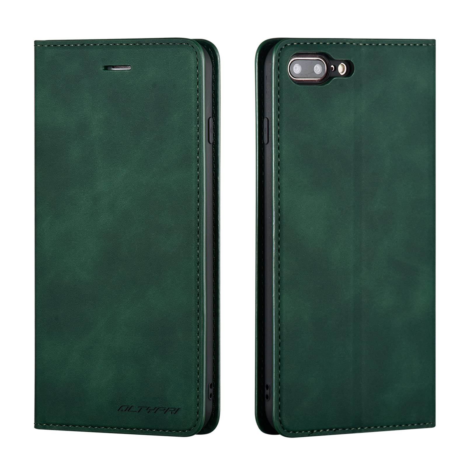 QLTYPRI Case for iPhone 6 Plus 6S Plus, Premium PU Leather Cover TPU Bumper with Card Holder Kickstand Hidden Magnetic Adsorption Flip Wallet Case Cover for iPhone 6 Plus 6S Plus - Green