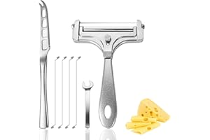 UPEOXT Cheese Slicer Wire Cutter, Stainless Steel Knife Set for Block Cheese, 1 Slicing Tool with 4 Replacement Wires, 1 Wren