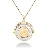 Miabella Italian 18K Gold Plated 925 Sterling Silver Genuine 500-Lira Reversible Flip Coin Pendant Chain Necklace for Women, Made in Italy