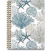 RUNMESS Vintage Beach Ocean Notebook, Ocean Themed Gifts Journal, Preppy Beachy Nautical Journal, Beach Office Decor, Coastal Starfish Carol Seashell Hardcover Spiral Notebooks, 5.5x8.3 Inch