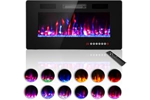 Zionheat 36 inches Electric Fireplace-Wall Fireplace for Living Room-Small Fireplace Inserts/Wall Mounted with Remote Control, Timer, Dimmer, 12 Flame Colors, 750/1500W, 4.2'' Thin