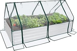 DIIYIV 4x3x1 Galvanized Raised Garden Bed,Raised Graden Bed with Greenhouse,Large Planter Vegetable Boxes Outdoor,Flower Box for Herb,Planting