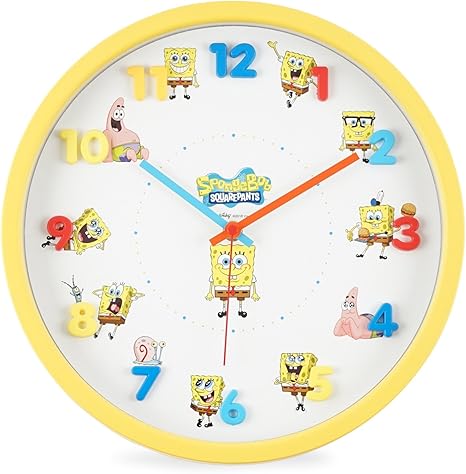 Amazon Co Jp スポンジボブ 掛け時計 アナログ 連続秒針 立体文字盤 イエロー ホーム キッチン