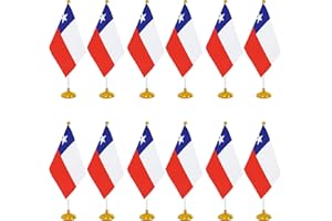 WXTWK 12 Pack Chile Flag Chilean Desk Flag Small Mini Chilean Table Flags With Stand Base,Home Office Festival Events Celebration Decorations