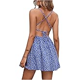 Floerns Women's Summer Ditsy Floral Backless Tie Back Sleeveless Cami Mini Dress