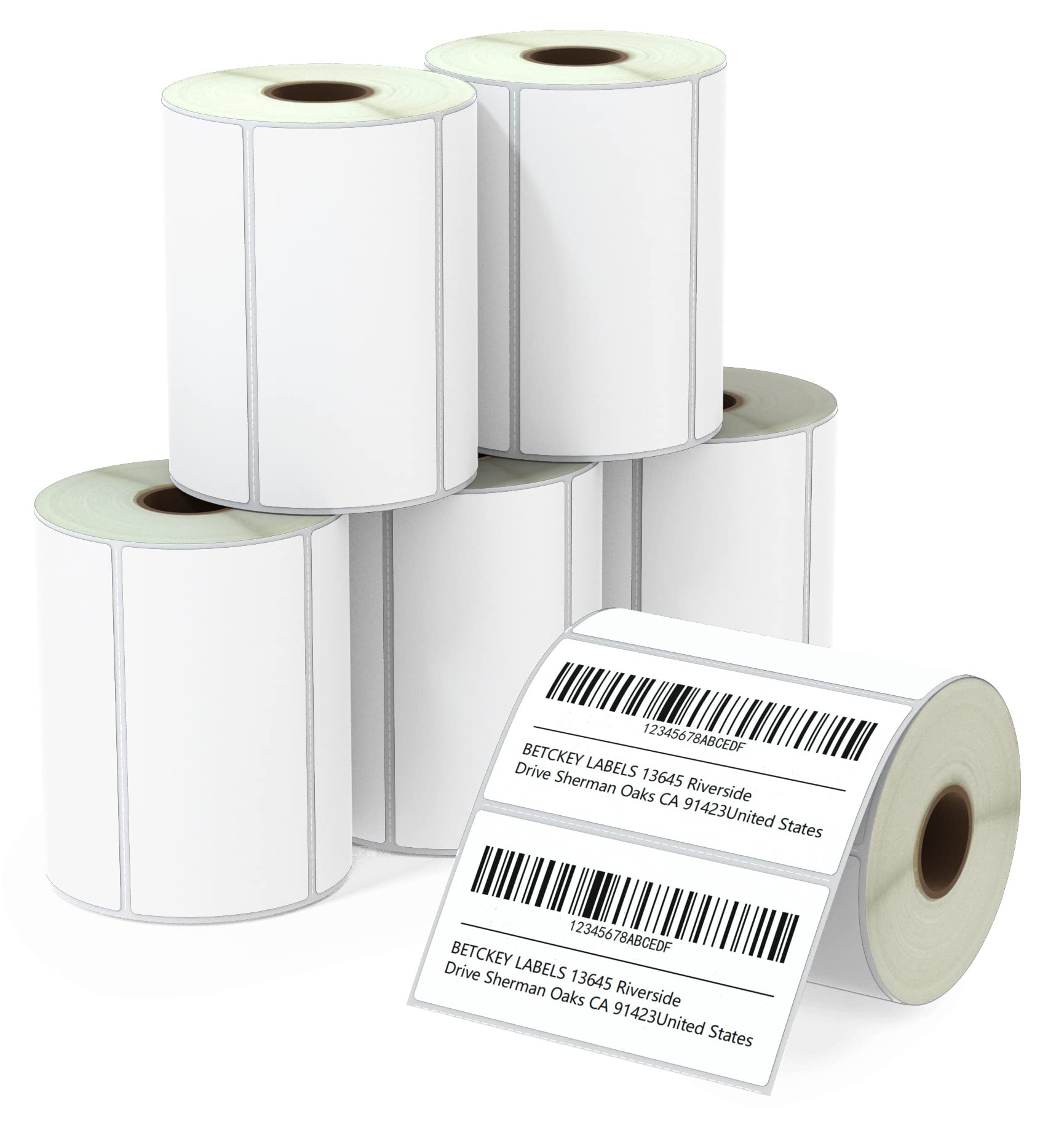 BETCKEY - 102mm x 51mm(4 in x 2 in) Barcode Shipping & Multipurpose Thermal Labels, 750 Perforated Stickers per Roll Compatible with Zebra & More Printers [6 Roll/4500 Labels]