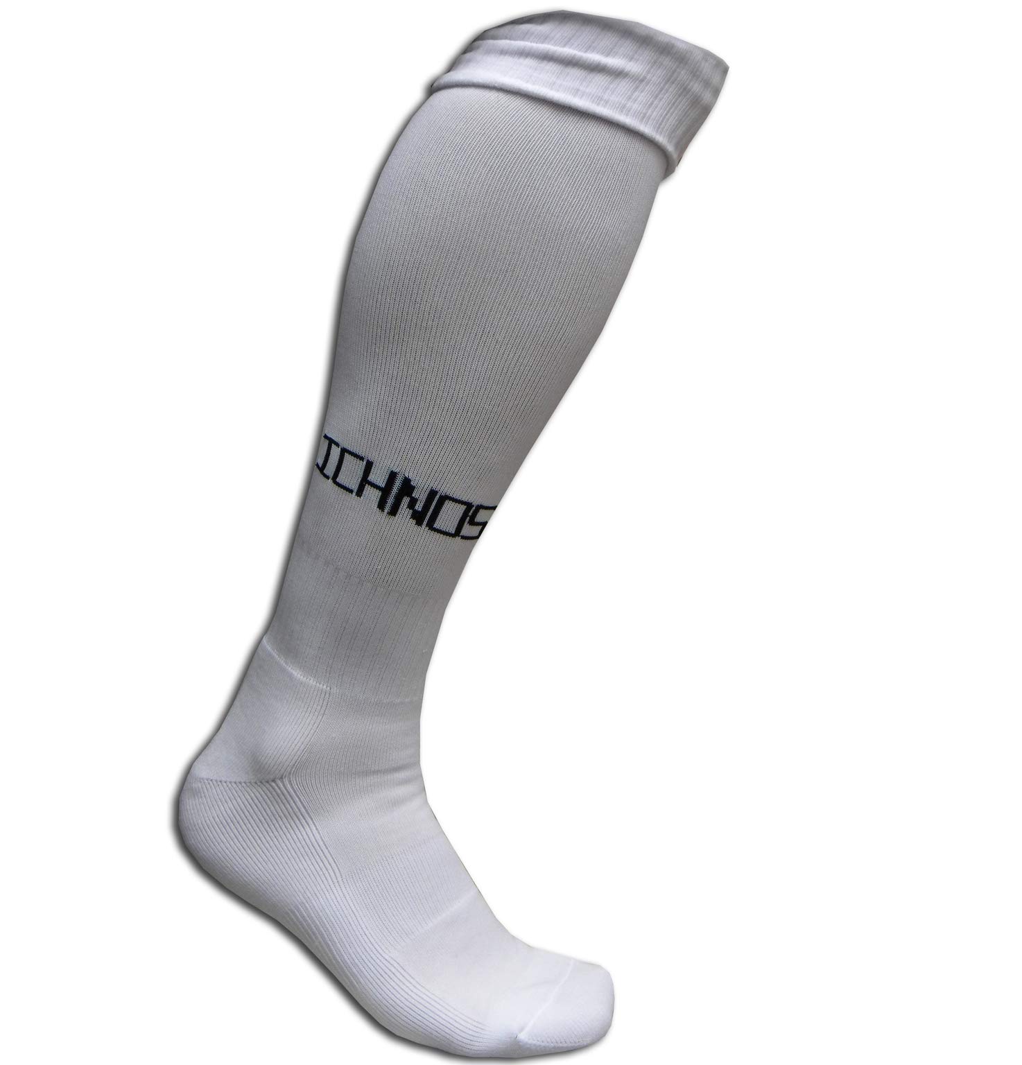 ICHNOS Knee High Football Socks – Perfect for Soccer, Rugby, and Hockey – Size L (UK 7-11 / EU 41-44) (White)