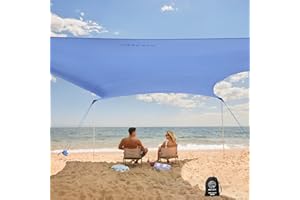WEKAPO Beach Tent Sun Shelter - Easy Setup Beach Canopy with 4 Sturdy Poles, Large Sandbags and Shovel, 7'1'' Tall, Windproof Beach Sun Shade for Backyard and Camping, UPF 50+ Protection