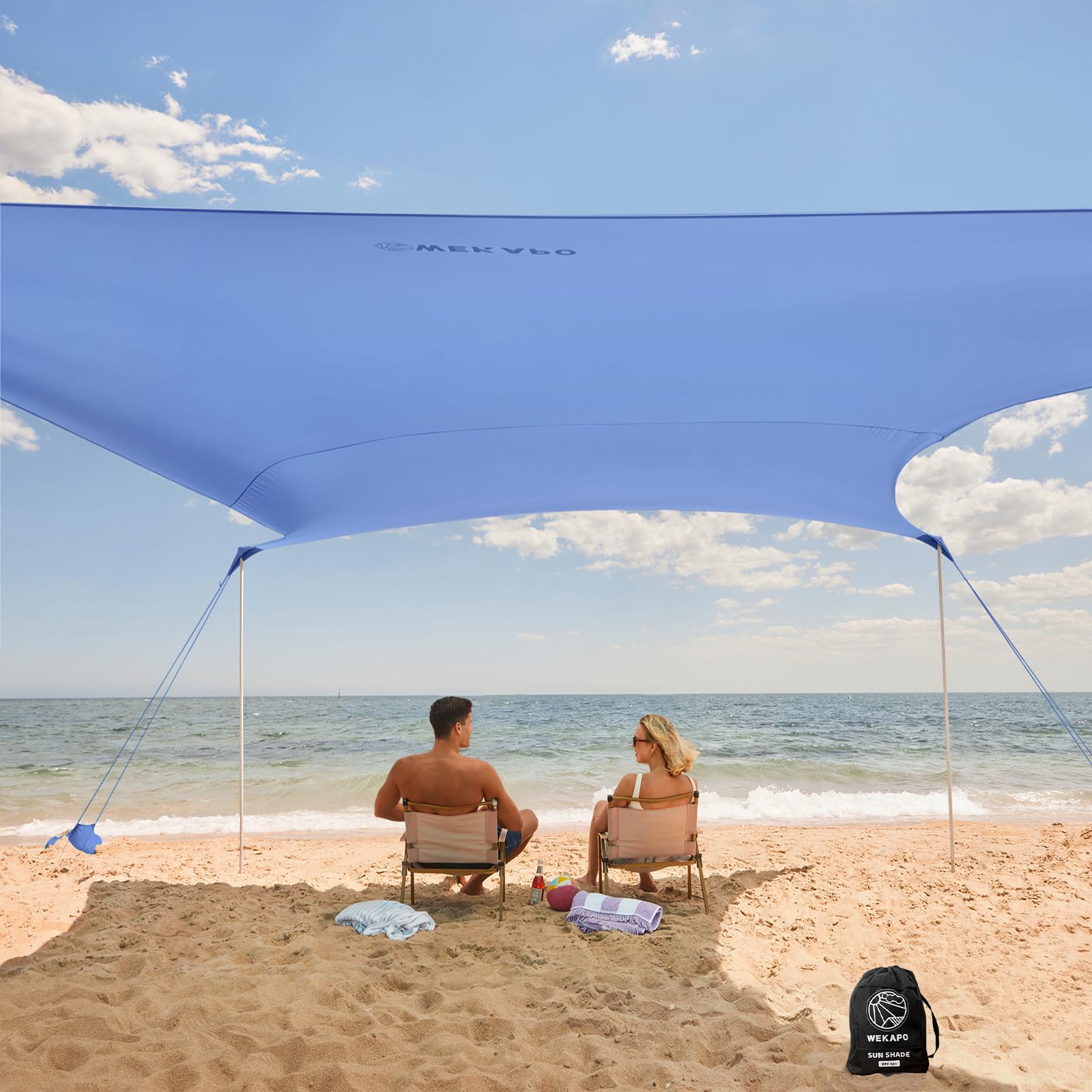 Photo 1 of WEKAPO Beach Tent Sun Shelter - Easy Setup Beach Canopy with 4 Sturdy Poles, Large Sandbags and Shovel, 7'1'' Tall, Windproof Sun Shade for Backyard and Camping, UPF 50+ Protection