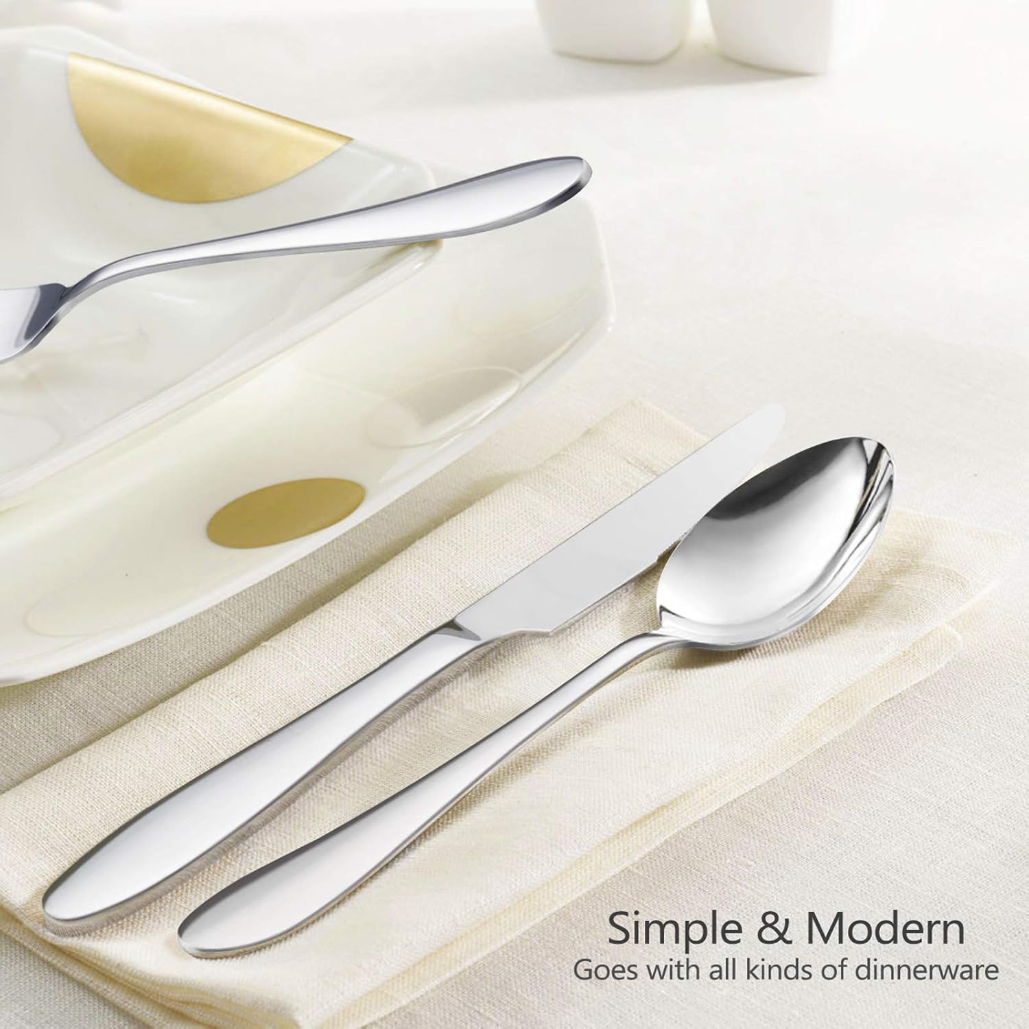 40-Piece Modern Silverware Set, HaWare Stainless Steel Flatware Cutlery Set, Elegant Kitchen Utensils Service for 8, Includes Dinner Knives/Spoons/Forks, Mirror Polished, Dishwasher Safe: Kitchen & Dining