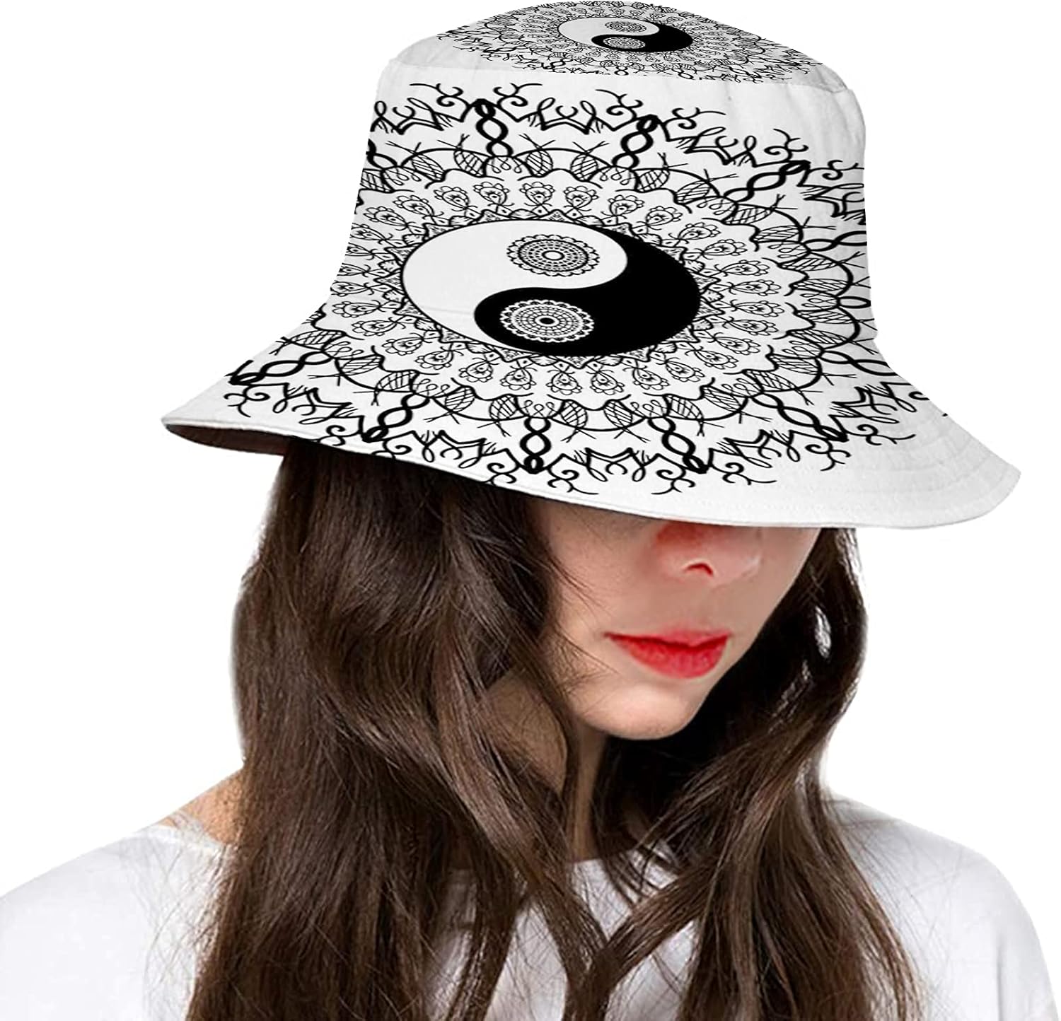 Ying Yang Fashion Women's Summer Bucket Hat, Vintage Yin Yang Mandala