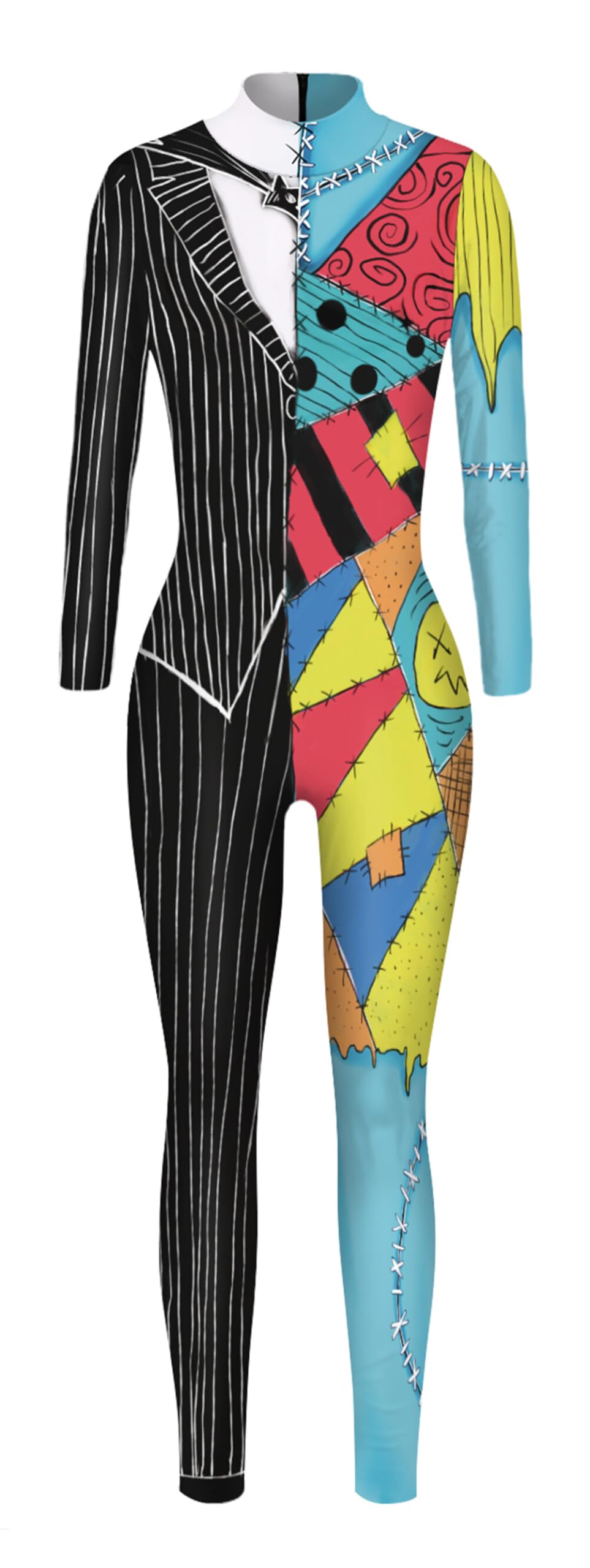 FEOYA Skeleton Costume Halloween Women Party Costume Skull Print Jumpsuit Outfit Scary