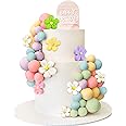 46 PCS Boho Cake Topper Groovy Cake Topper Mini Balls Acrylic Cake Topper Retro Hippie Daisy Flower Cake Topper for Cake Decorating Boho Groovy Wedding Party Supplies (Colorful)