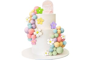 HAVAGDTM 46 PCS Boho Cake Topper Groovy Cake Topper Mini Balls Acrylic Cake Topper Retro Hippie Daisy Flower Cake Topper for Cake Decorating Boho Groovy Wedding Party Supplies (46 Pcs)