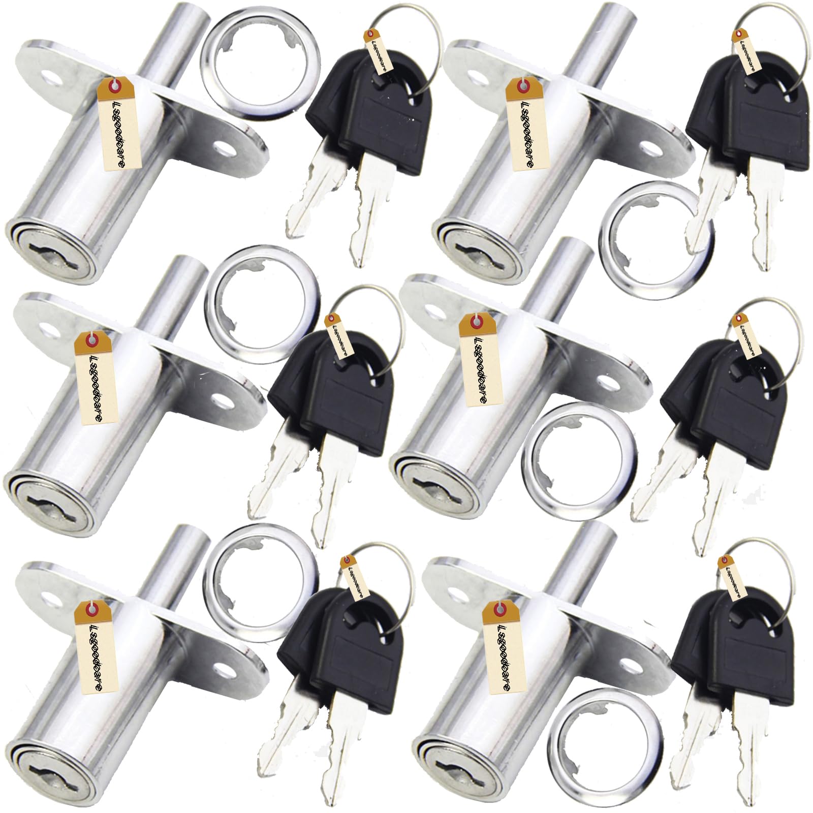 Lsgoodcare 6Pack Drawer Locks with 12 Key 32MM,Silver Cabinets Push Plunger Lock Zinc Alloy Cupboard Door Lock for Filing Wardrobe Display Cabinet Furniture