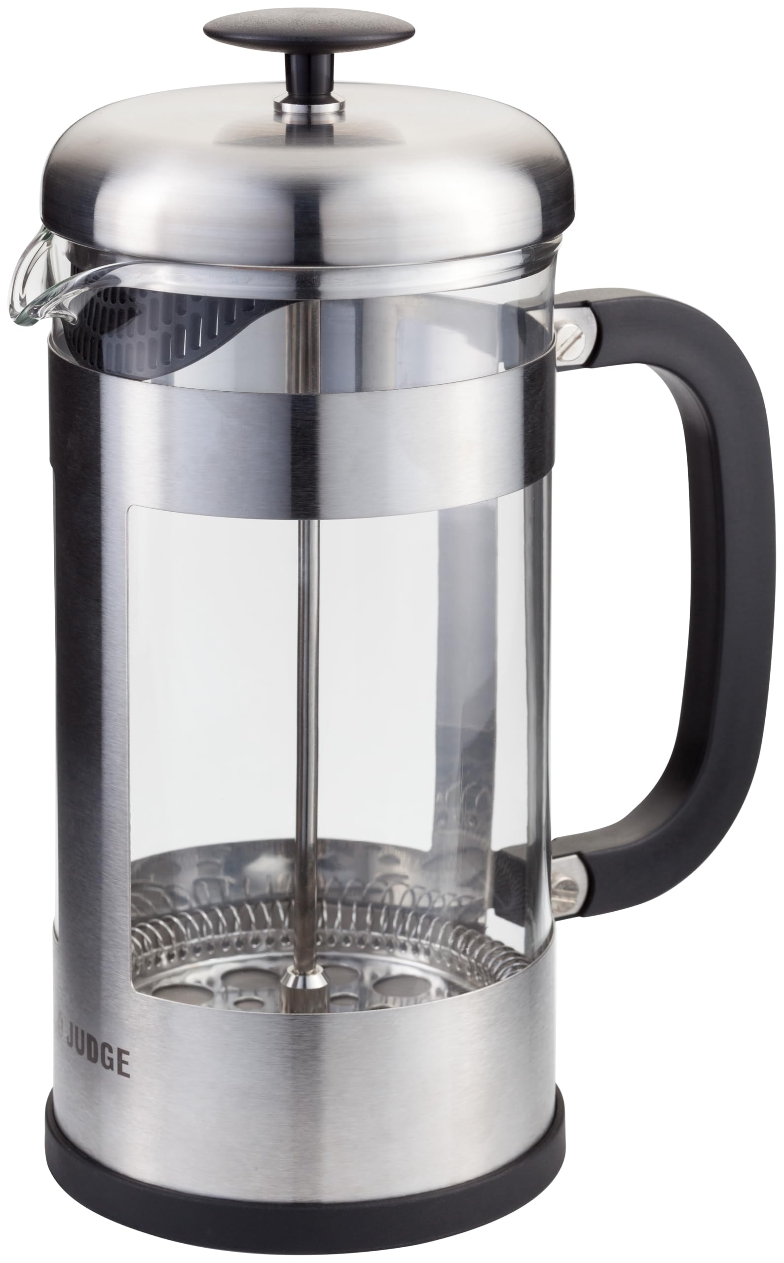 Judge Glass Cafetiere, 8 Cup Coffee Maker (1L), Removable Base, Scratch-Resistant, Dishwasher Safe, Suitable for Filter Coffee or Loose Tea, Stainless Steel
