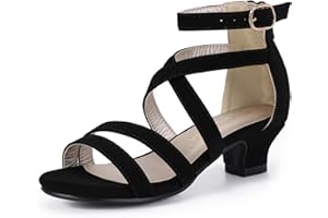 PANDANINJIA Jessie Girls Heels Dress Sandals Open Toe Rhinestone Low Heel Flower Girl Dress Shoes for Toddler Little Kid Big Kid