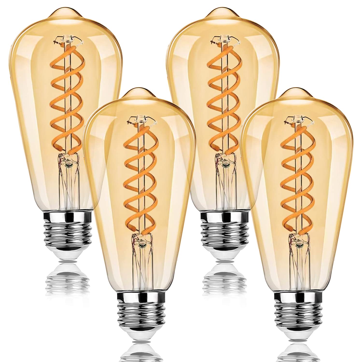 BESLAM E27 Vintage LED Light Bulbs, 6W (60W Equivalent) 450LM Warm White 2500K, Antique Edison Style ST64 Spiral Fialment Light Amber Glass Bulb, Screw Lamp Non-Dimmable 4 Pack…