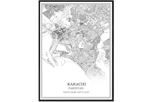 TANOKCRS Karachi Pakistan Map Wall Art Canvas Print Poster Artwork Unframed Modern Black and White Map Souvenir Gift Home Decor 12x16 Inches