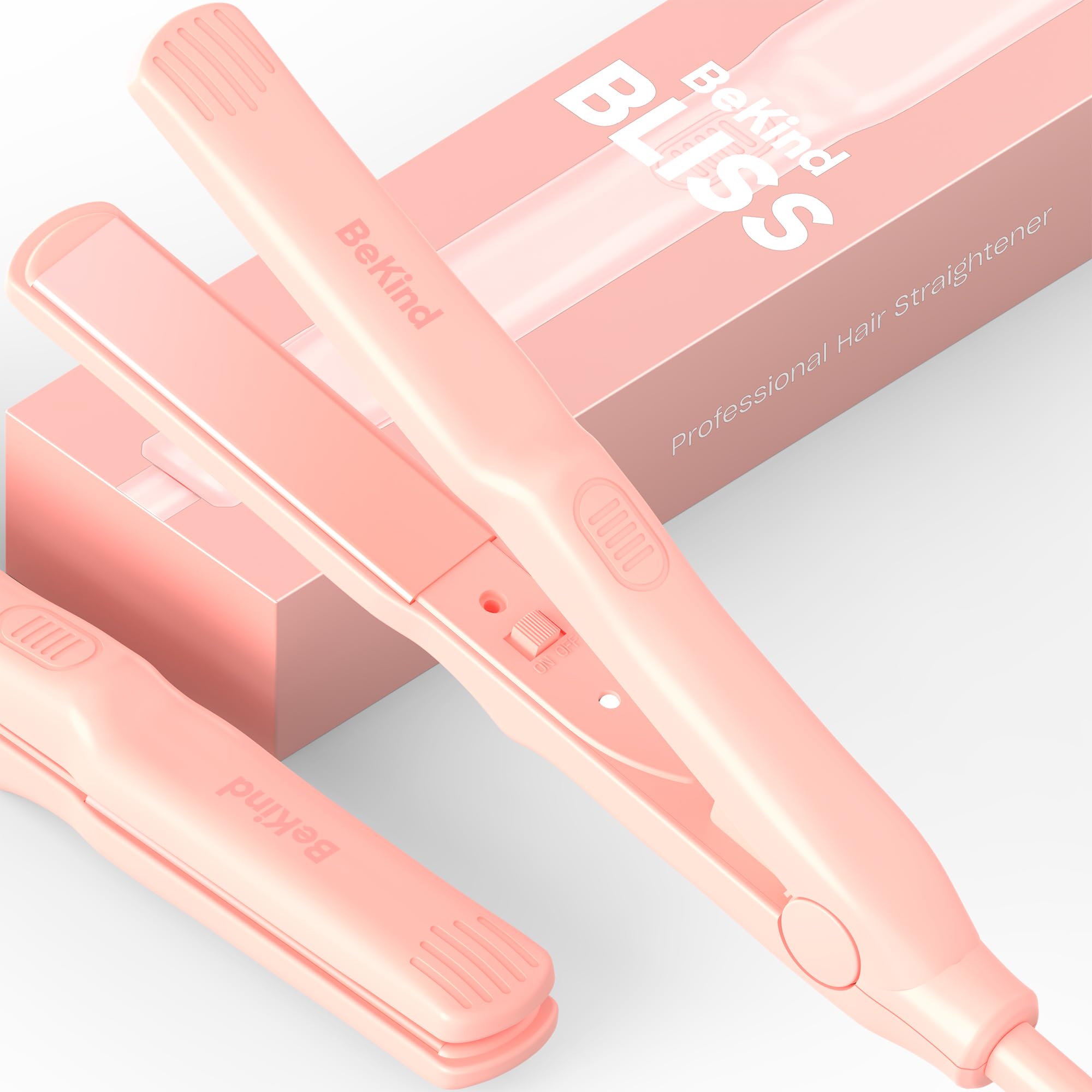 Photo 1 of BeKind Bliss Hand-Sized Mini Hair Straightener - Portable Ceramic Small Flat Iron for Short Hair, Bangs, Curls - Lightweight, Dual Voltage Travel Hair Iron, Ideal for Styling & Touch-ups (Peach)
